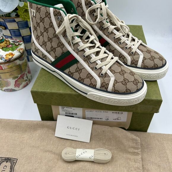Men's Gucci 1977 tennis hightop sneakers size 11.5 made in Italy - Picture 2 of 11